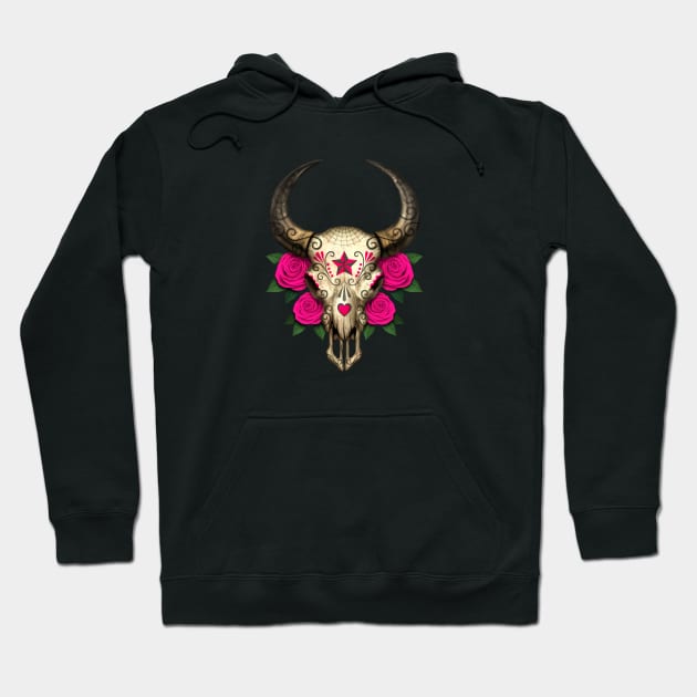 Bull Sugar Skull with Pink Roses Hoodie by jeffbartels